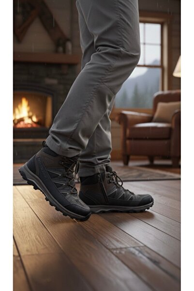 Riwax Ανδρικές μπότες με φλις επένδυση, ανθεκτικές στο νερό και το χιόνι, χειμερινές μπότες πεζοπορίας με φερμουάρ για εξωτερικούς χώρους