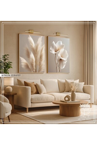 Tablomtr Bohem Zerafet Model-B - Dijital Baskılı Gold Metal Çerçeveli Gerçek Camlı İkili Dekoratif Tablo