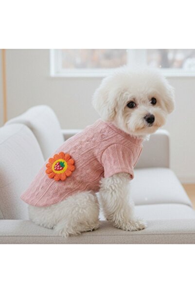 OEM Knitted blouse, with decorative flower applique, for small and medium pets, MDL-05