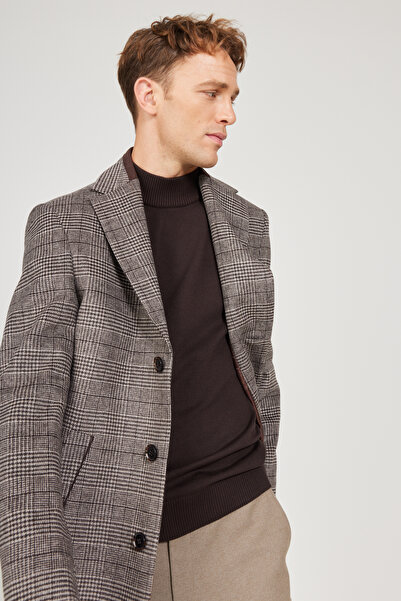 ALTINYILDIZ CLASSICS Standard Fit Regular Cut Mono Collar Patterned Woolen Coat