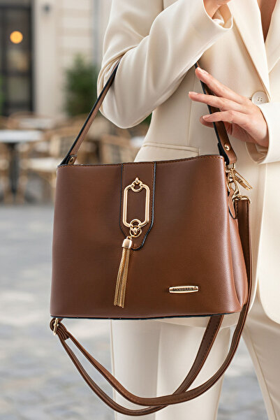 Lifonbag Women's 3-Compartment Gold Detailed Shoulder and Crossbody Bag (23X19 cm)