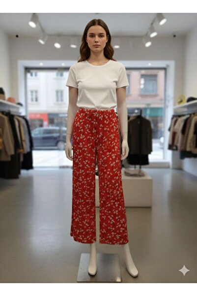 AYDIN TEKSTİL KADIN YÜKSEK BEL DÖKÜMLÜ VİSKON BOL PAÇA YAZLIK PANTOLON