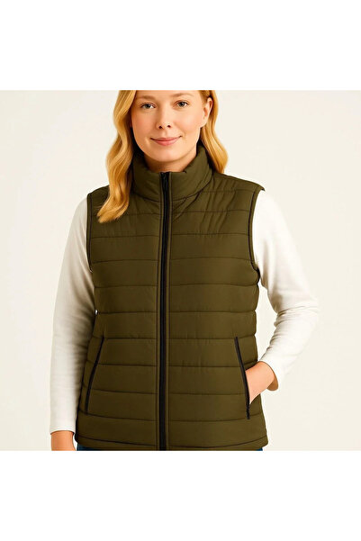 Exbob Women's Puffer Zipper Vest Water Repellent Quilted Lined Fabric with Pockets Lightweight Winter Sports Casual K