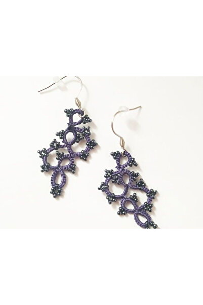 Ileanabiju Cercei din dantelă violet închis (făcuți manual, unici)