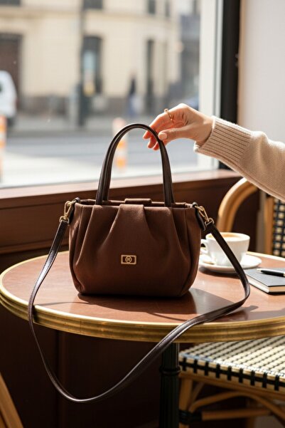 Classbag Nubuk Astarlı Fermuarlı Küçük Boy Kahverengi Çapraz Askılı Kadın Omu...