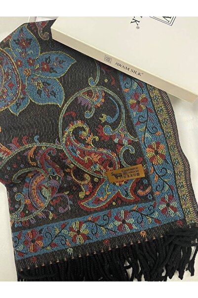 AWAM SILK شال/وشاح من الجاكار ذو مظهر حريري بنقشة زهور بيزلي عرقية 190×65 سم