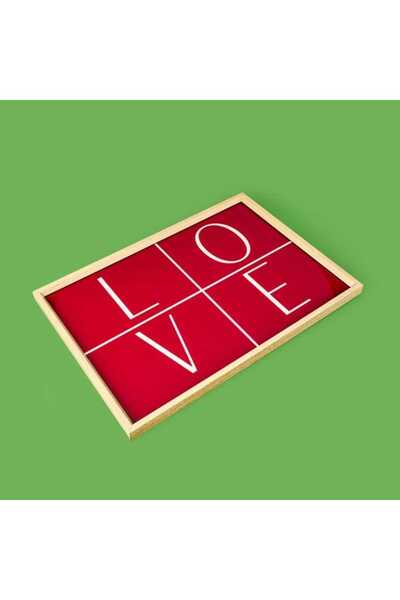 Evidea Deco Love Desenli Dekoratif Tepsi - Kırmızı - 28,5x41 cm