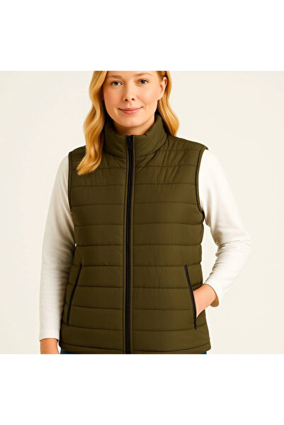 Kanonik Education Inflatable Zippered Vest Water Repellent Quilted Lined Fabric Lightweight with Pockets Winter Sports Comfortable Fit - Khaki