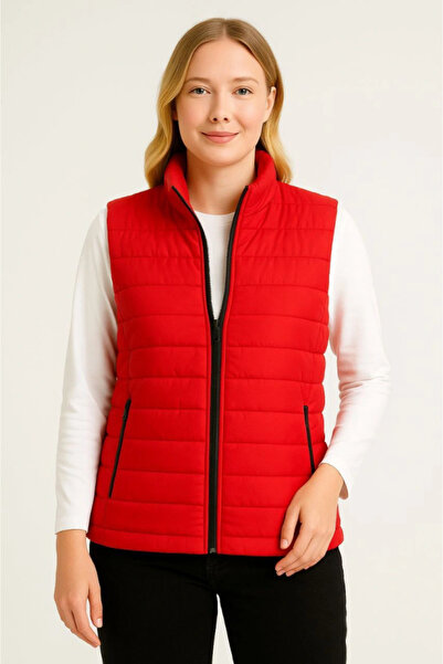 Kanonik Education Inflatable Zippered Vest Water Repellent Quilted Lined Fabric Lightweight with Pockets Winter Sports Comfortable Fit - Red