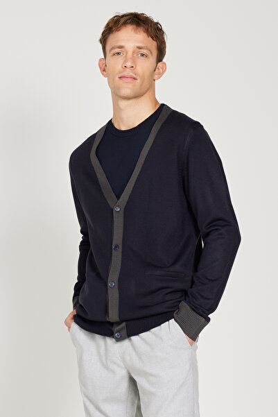 ALTINYILDIZ CLASSICS Μπλε ναυτικό-ανθρακί Πλεκτό Ζακέτα με κανονική εφαρμογή και λαιμόκοψη σε σχήμα V