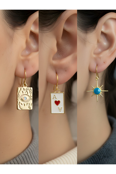 TURBİJ طقم أقراط نسائية من ثلاث قطع بتصميم الشمس من جوز كوجا