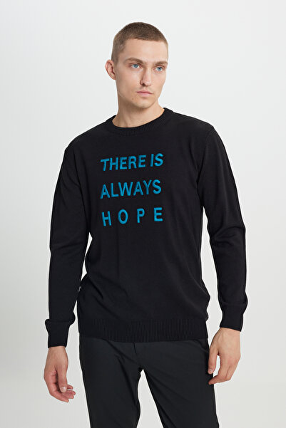 ALTINYILDIZ CLASSICS Πλεκτό πουλόβερ με τύπωμα με λαιμόκοψη Standard Fit με μαύρο ύφασμα που δεν ρυθμίζεται στο σώμα