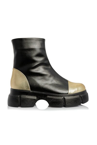 Catinca Shoes Ghete din piele pentru femei - Black Box with Gold - BC 25 F NBAU