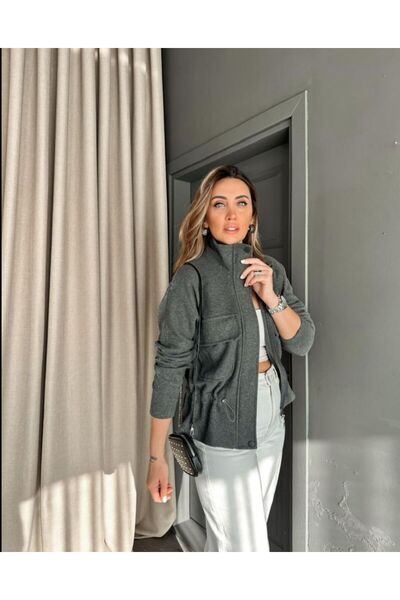 EGZOTİK ASORTİK Ribbed Knit Sports Jacket with Drawstring Waist