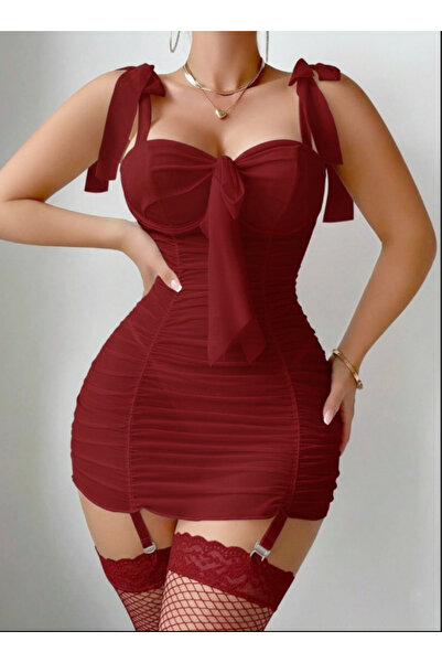 Mores Scarlet Fit Bağlama Detaylı Gecelik