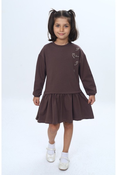 Toontoy Girl's Striped Heart Embroidered Dress