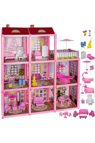 zola 3-level dollhouse, Zola, fully equipped, balcony, 8 rooms, plastic17x60x65 cm