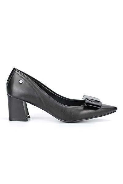 Gökhan Talay Benedita Flexible Soft Non-Slip Sole (4 cm) Women's Thick Heel Corner Bow Black Skin