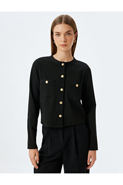 Koton Knitwear Cardigan Button Detailed Pocketed Crew Neck