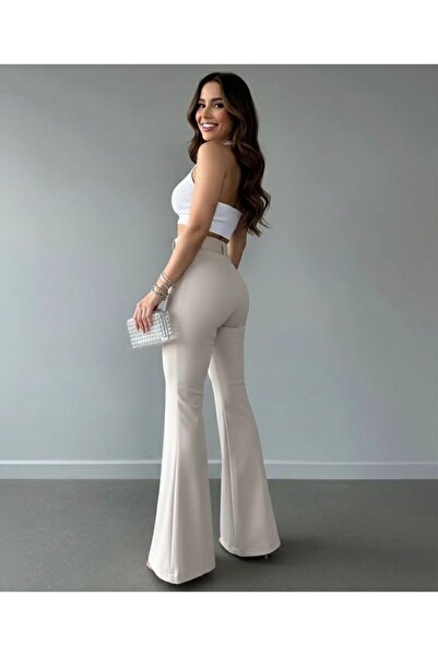 HA-KA GİYİM Kadın İthal Kumaş Doubleface İspanyol Paça Kemer Detaylı Çekme So...