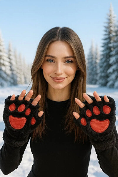 Kokoş PELUŞ Eldiven kesi patili siyah ve kırmızı renk