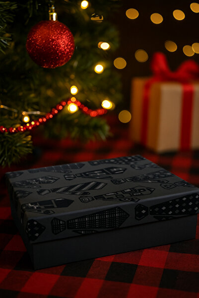 DODOMAR 16×24×6.5 cm Velvet Textured Tie Visual Black Background Luxury Men's Special Gift Box