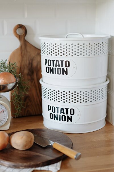 Dekorzdükkan Galvaniz Beyaz İki Katlı Patates & Soğan Saklama Kovası