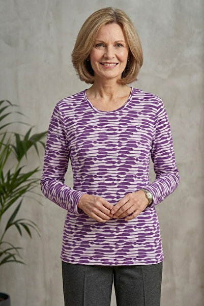 YXL COLLECTION Bluză pentru mamă cu mânecă lungă guler rotund cu model în dungi ondulate