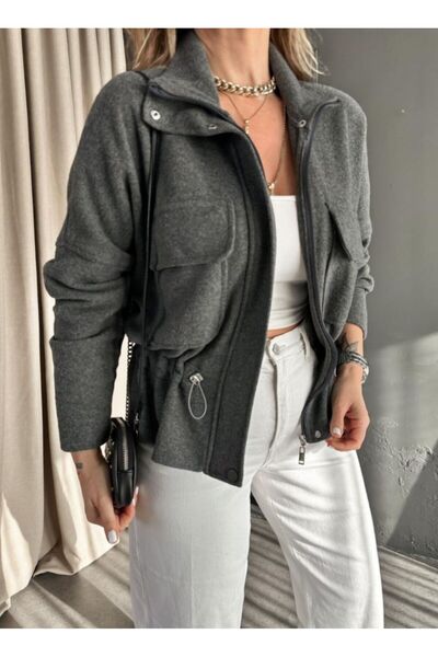 EGZOTİK ASORTİK Ribbed Knit Sports Jacket with Drawstring Waist