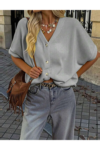 Sheya Shein short sleeve sweater, gray