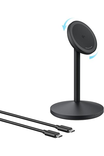Anker محطة شحن لاسلكية MagGo، 15 واط Qi2 لـ MagSafe، حامل مع كابل USB-C - أسود