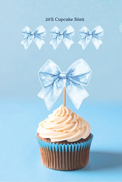 neşeli günlerim Mavi Fiyonk Temalı Doğum Günü Kürdanlı Cupcake Süsü | Mavi 20'li