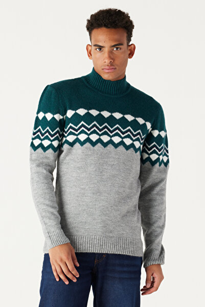 AC&Co / Altınyıldız Classics Нафтова сіра стандартна фіт нормальний крій напіврибальський комір шардоне м'яка текстура трикотажний светр