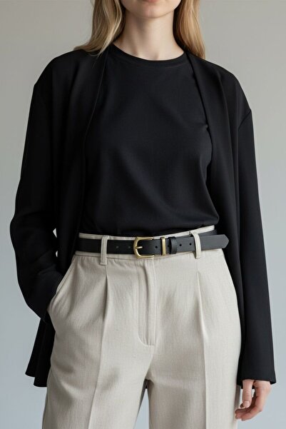 Gesa Women's Antique Plated Buckle Black Belt 3 cm