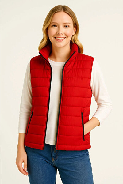 Kanonik Education Inflatable Zippered Vest Water Repellent Quilted Lined Fabric Lightweight with Pockets Winter Sports Comfortable Fit - Red
