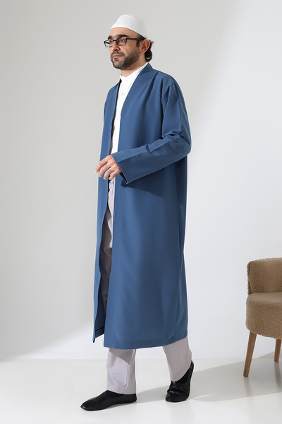 ihvan online Ανδρικό φόρεμα προσευχής με τσέπες στο γιακά μπλε- (Sfa)