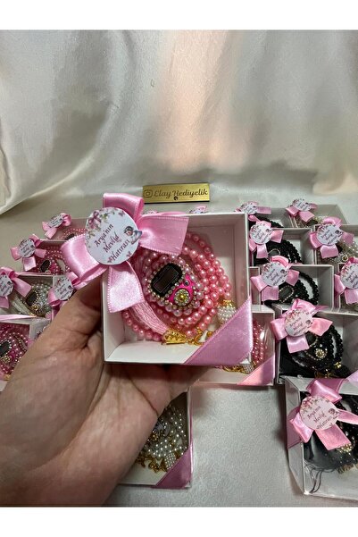 ELAY HEDİYELİK Kişiye Özel 20 Adet Kutu İçi Tesbih Zikirmatik Bebek Mevlidi M...