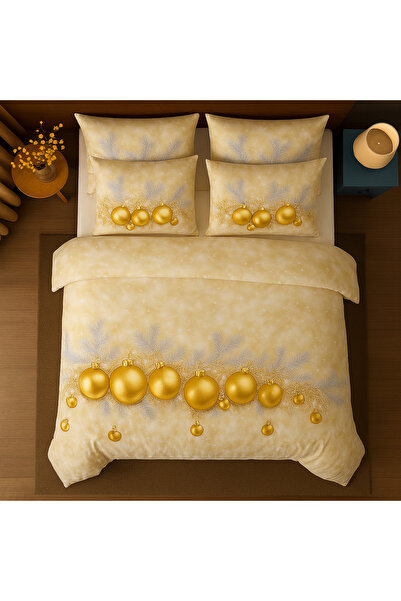 Casa Pucioasa Christmas Bed Linen 6 Pieces - Golden Globes, Fine Cotton -