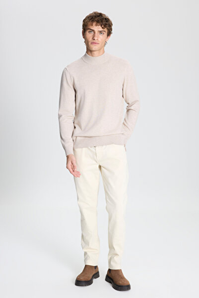 ALTINYILDIZ CLASSICS Μπεζ μελανζέ πουλόβερ με κανονική εφαρμογή και μισό ζιβάγκο