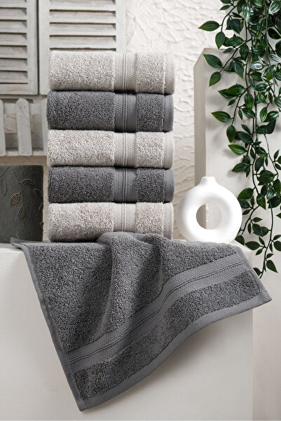eumenia Soft Touch Kitchen 100% Cotton 6-Piece Hand & Face and Kitchen Towel Set 30X30 cm |   Anthracite - Grey