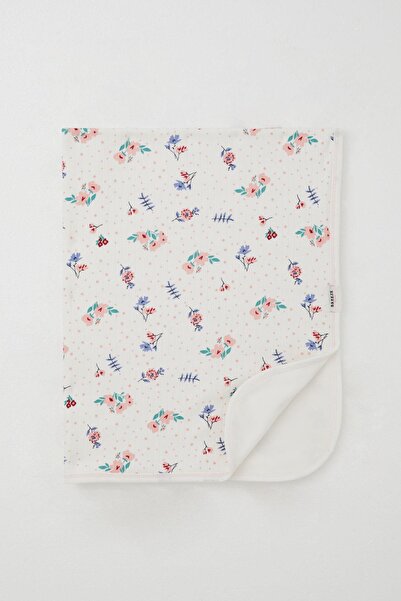 Breeze Newborn Baby Blanket Floral Pattern Polka Dot Detail Standard, Ecru