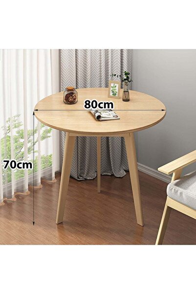 Taimi 3-Piece Modern Round Dining Set – Solid Wood Table 80x80x70cm with 2 White Padded Chairs