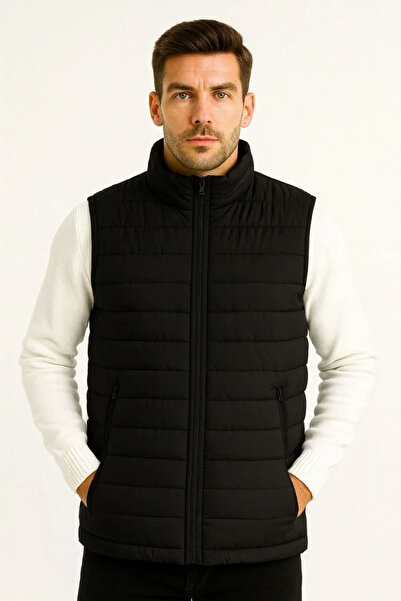 Exbob Men's Puffer Zipper Vest Water Repellent Quilted Lined Fabric with Pockets Lightweight Winter Sports Casual Jacket
