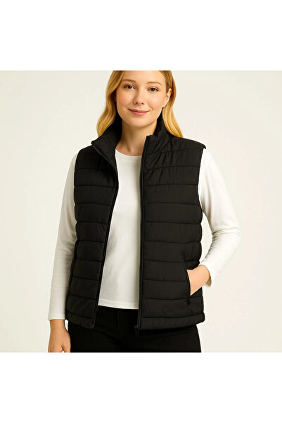 Kanonik Education Inflatable Zippered Vest Water Repellent Quilted Lining Fabric Pockets Lightweight Winter Sports Comfortable Fit - Black