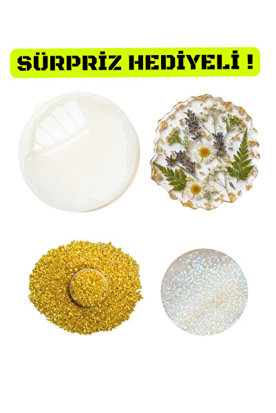 cnk craft shop Epoksi Bardak Altlıgı Kalıbı Altın Kristal Cam Holografik Sim Başlangıç Seti