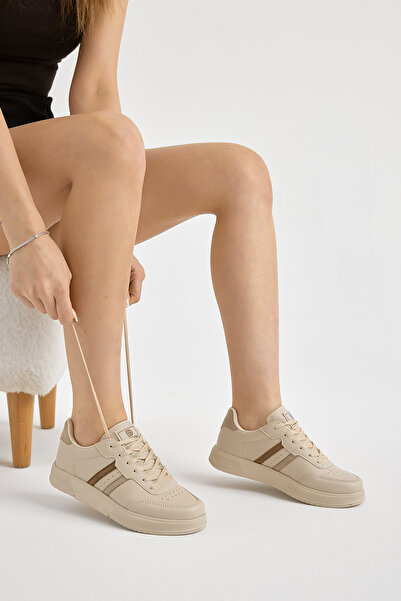 Tonny Black Αθλητικά παπούτσια Unisex Cream Thick Faylon με ελαφριά σόλα με κορδόνια