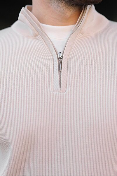 Madmext Stone Color Half Zipper Mock Neck Men's Knitwear Sweater 7442
