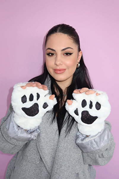 Kokoş Plush Gloves White Paw Detail