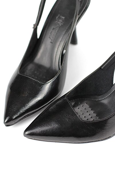 Gökhan Talay Lavender Flexible Soft Non-Slip Sole (8 cm) Black Patent Leather Open Elastic Women's Heeled Shoes