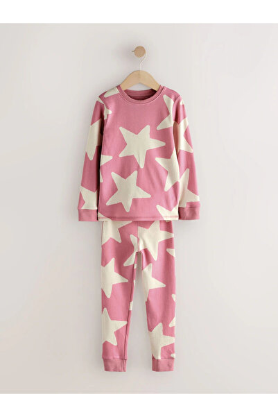 Next Baby 100% Organic Cotton Pink/White Star Patterned Long Sleeve 3-Piece Bottom Top Pajama Set Alyan3044